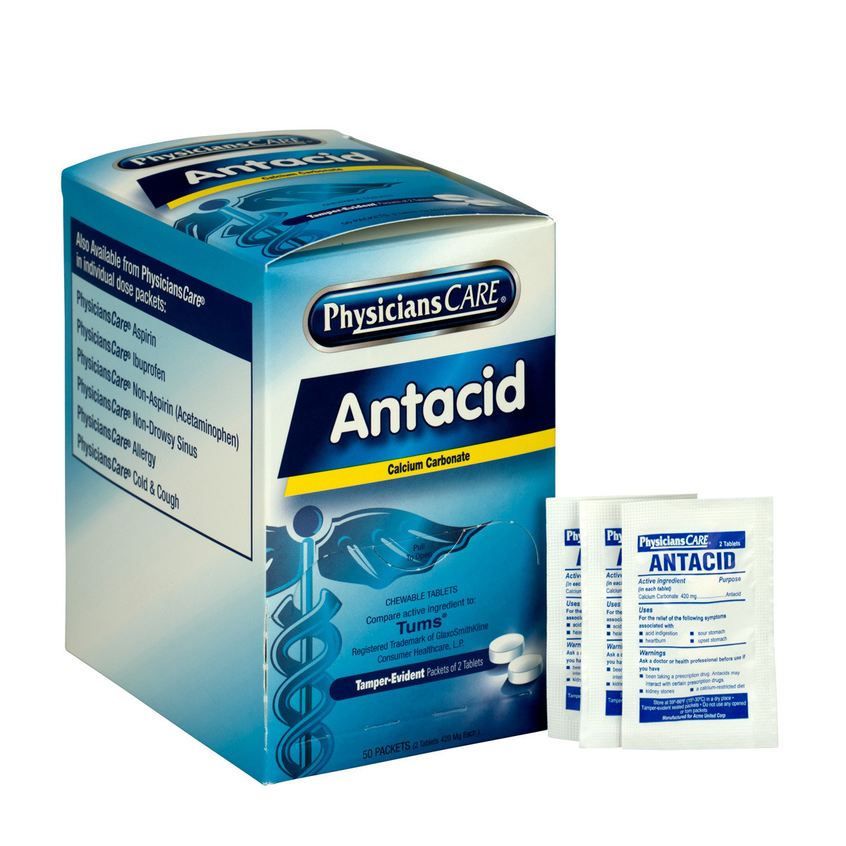 PhysiciansCare 420mg Antacid Heartburn Medication, 50x2/Box - First Aid Safety